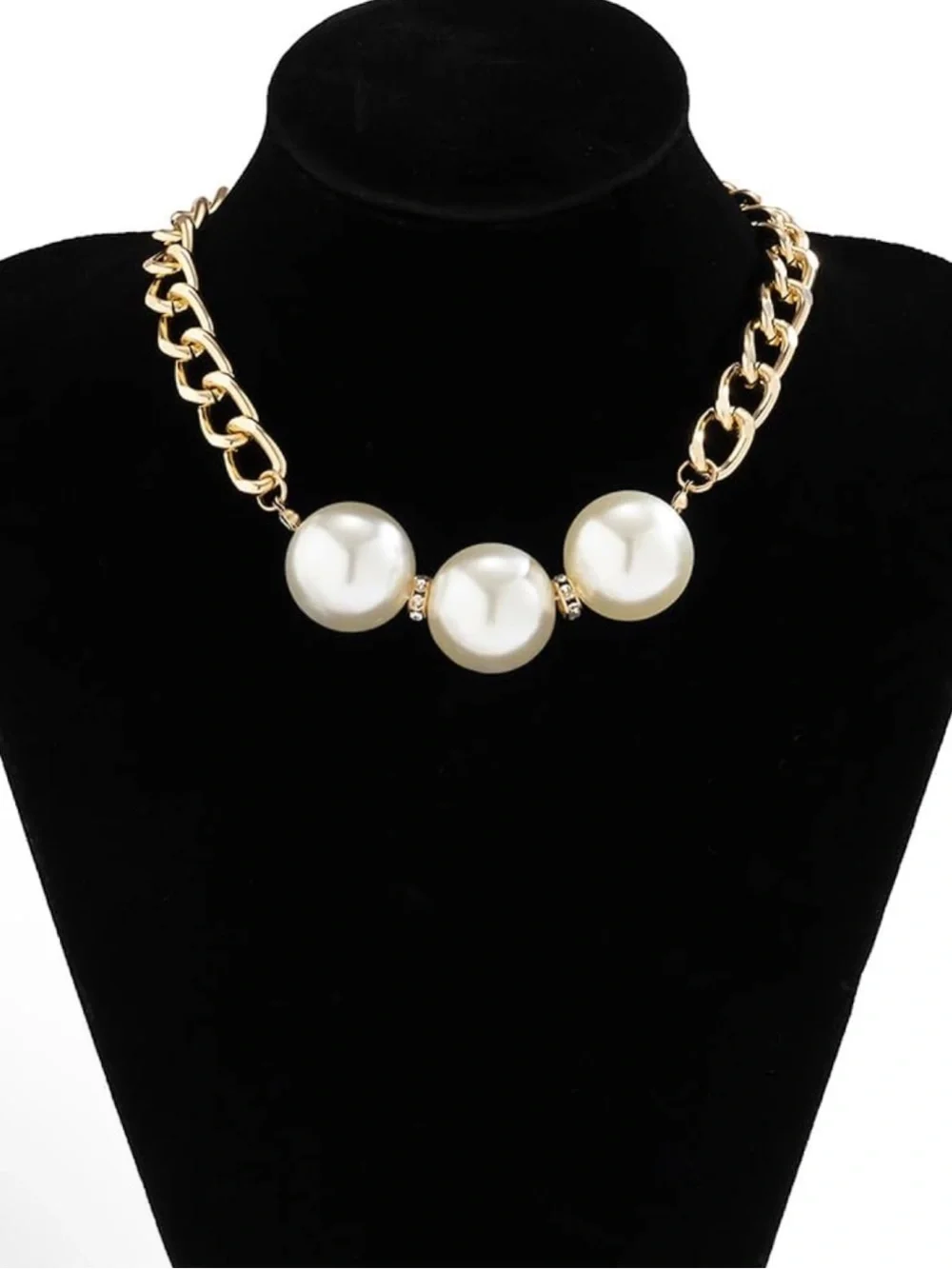 Golden Chain Choker with Three Pearl Orbs